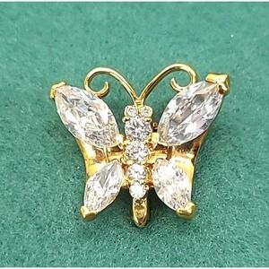 Vtg Butterfly Brooch‎ Pin Pendant Marquis Cut Crystals Clear Gold Tone Jewelry